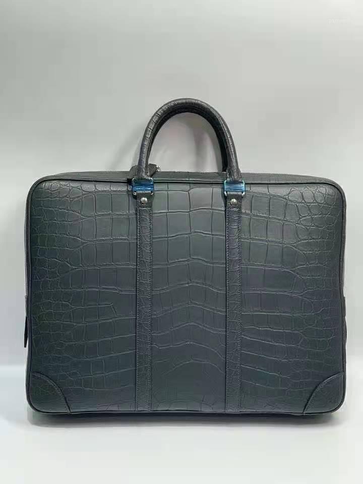 

Luxury Quality Genuine Real Crocodile Skin Belly Leather 2022 Men Business Briefcase Bag Laptop Green Arm Color Briefcases, Black