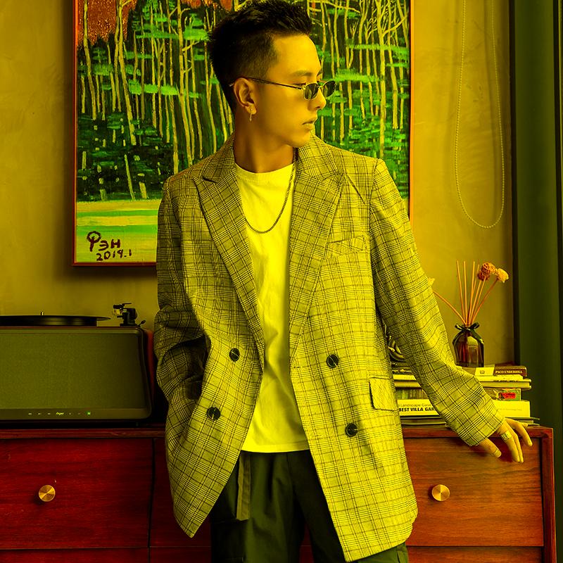 

Men' Jackets 2022 Fashion Double Breasted Suit Jacket Men Business Casual Plaid Formal Mens Vintage Blazer JacketsMen, Coffee xz01