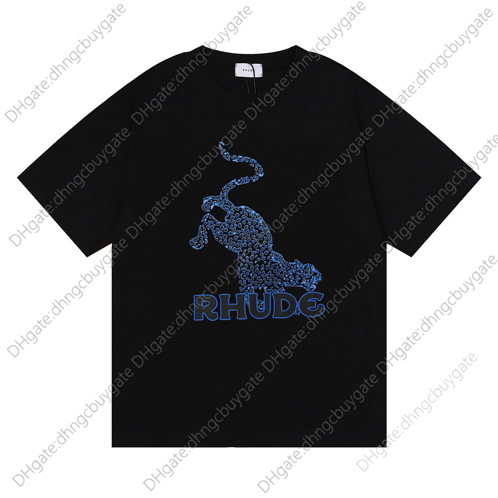 

Designer t Shir Rhude2022 Summer High Sree Prin Shor Sleeve Tee Casual Leopard T-shir Loose Shir Brand High Qualiy, White