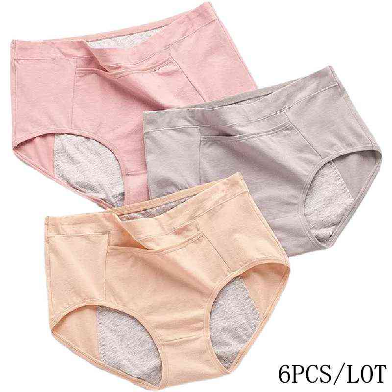 

6Pcs Leak Proof Menstrual Panties Period Pants Fast Absorbent Women's Intimate Underwear High Waist Cotton Waterproof Briefs T220810, Lotus root starch