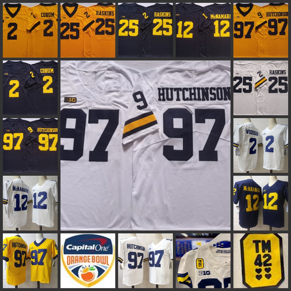 

Michigan Wolverines Football Jersey 2 Charles Woodson 97 Aidan Hutchinson JERSEYS 2 Blake Corum 25 Hassan Haskins 12 Cade McNamara Jersey 2022 NCAA COLLEGE STITCHED