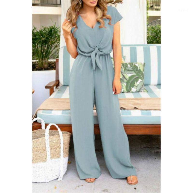 Women's Jumpsuits & Rompers Women Solid Clubwear Summer Playsuit Bodycon Party Jumpsuit Short Sleeve V-Neck Romper Trousers Office Lady Set