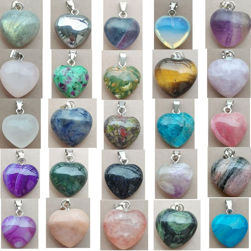 

Pendant Necklaces Tiger Eye Opal Jaspe Blue Sand Carnelian Crystal Rhodorite Flourite Labradorite Heart Bead PWB966Pendant