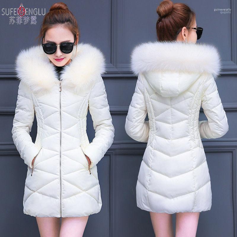 

Women's Down & Parkas Women 2022 Winter Slim Cotton-padded Jackets Female Long Fur Collar Hooded Ladies Thick Warm Solid Outwear T672 Guin22, Black