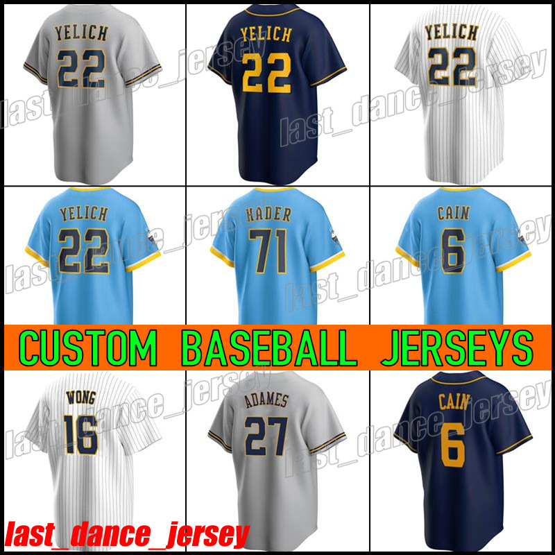 

22 Christian Yelich Milwaukee 2022 City Connect Jersey Tyrone Taylor Lorenzo Cain Josh Hader Brent Suter Willy Adames Kolten Wong Rowdy Tellez XC65, Man custom jersey (njr)