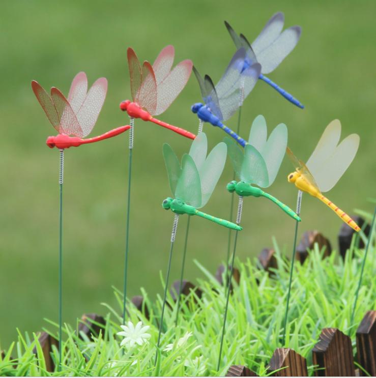 

Garden Decorations 5PCS Creative Handicraft Yard Lawn Ornament 3D Thin Stick Artificial Dragonfly With Stem Home Decor Flower Decoration