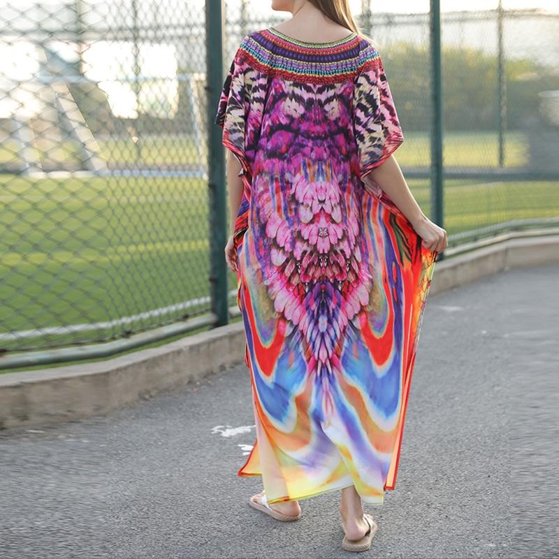 

Women's Swimwear Bikini Cover-ups Women Ethnic Print Kaftan Beach Dress Summer WearWomen's, Picture color 22