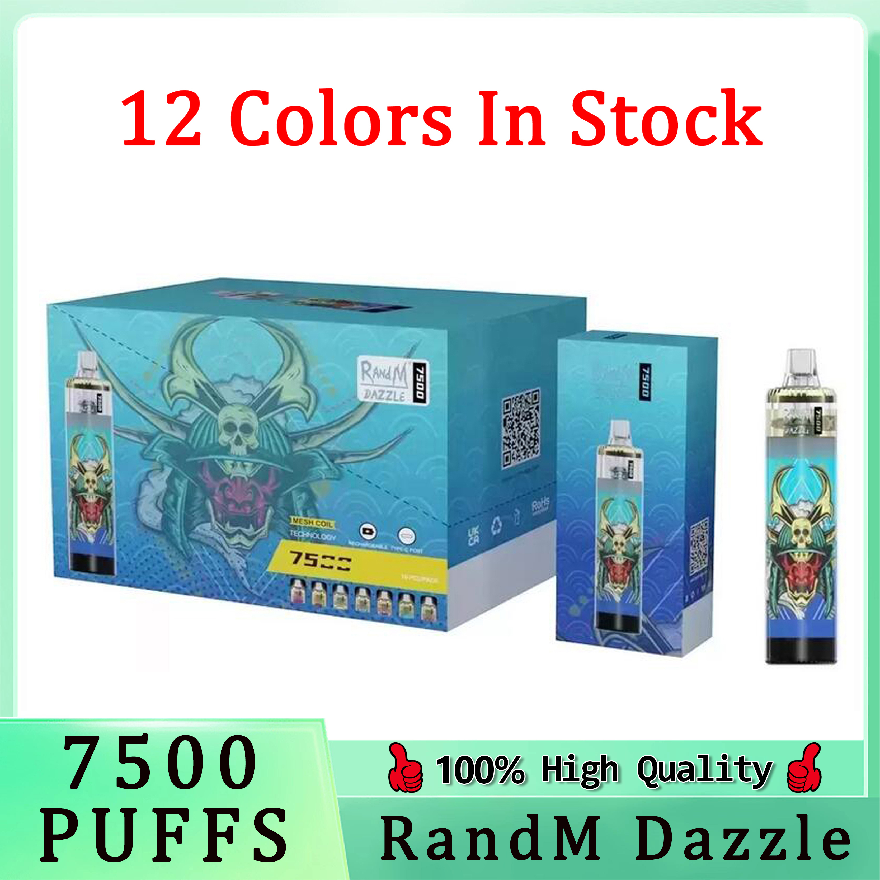 

100% Original Randm Dazzle 7500 Puffs Mesh Coil Electronic Cigarette Rechargeable 15ml 1000mah and Refillable Pod Disposable Vape Device Fast Send