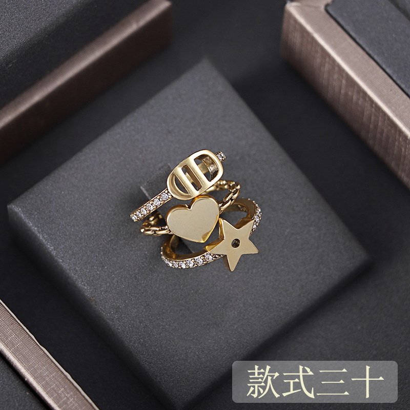 

New designed women's Wedding Ring D Letter colored crystal Rings Vintage Brass 18K Gold Plated ladies Rings Designer Jewelry R015