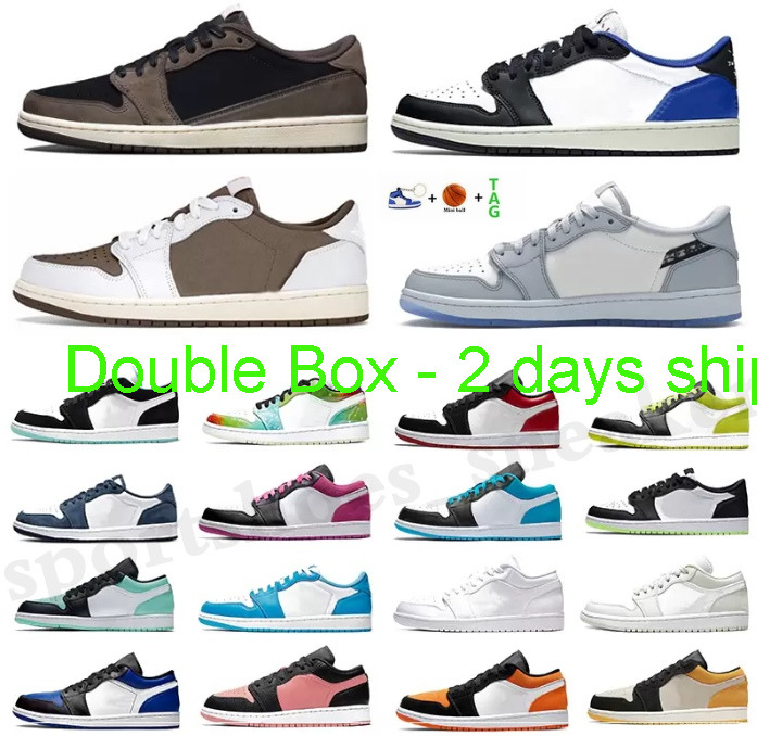 with double box 2 days ship Top quality Jumpman 1 UNC Low 1s basketball shoes University blue hyper royal court purple light smoky grey pine gree