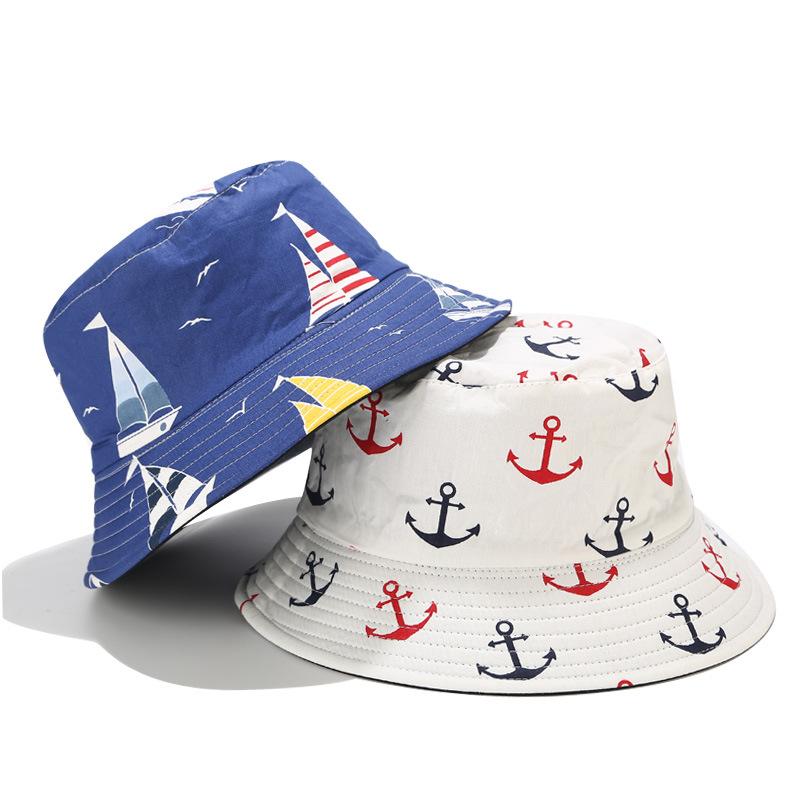 

Berets Fashion Navy Wind Fisherman Hat Male And Female Anchor Printing Flat Top Outdoor Travel Wild Sun Visor HatBerets, Style 3