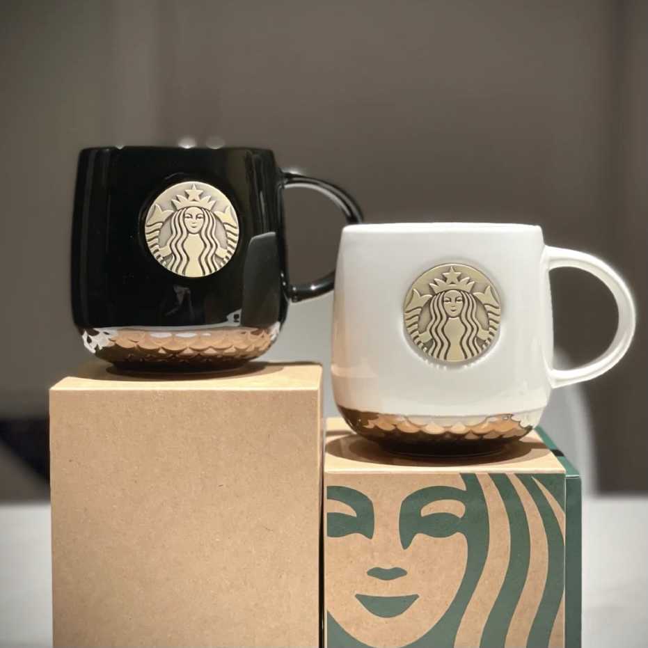 Starbucks Mug Black and white Mermaid copper seal couple cup Tanabata birthday gift ceramic coffee water cup gift box-image-759986793