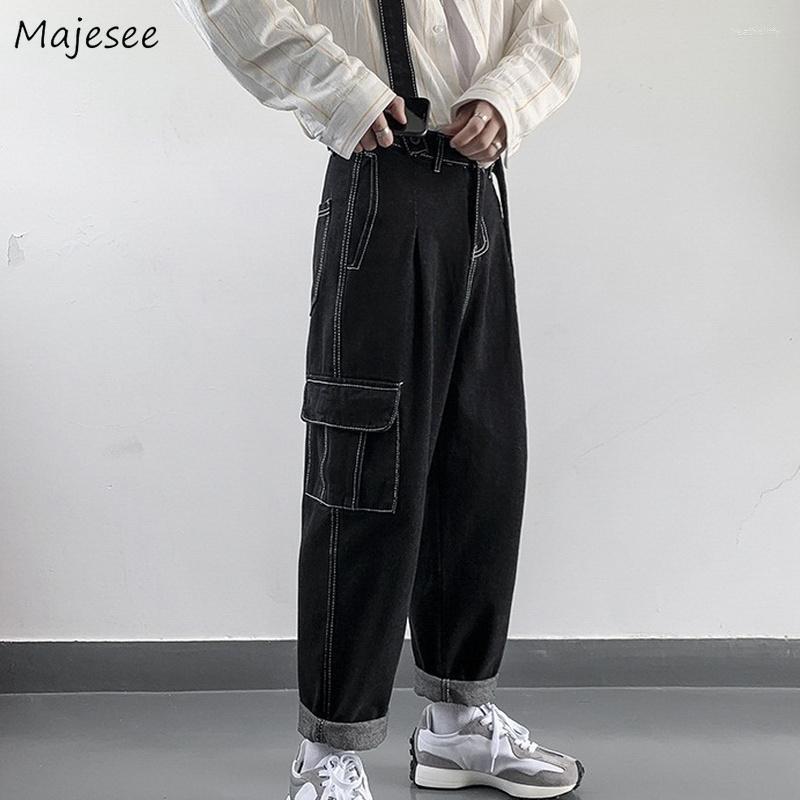 

Men' Jeans Men Cargo Baggy Solid Black Pockets Large Size -3XL Soft Korean Style Streetwear All-match Daily Trendy Suspenders RetroMen' H