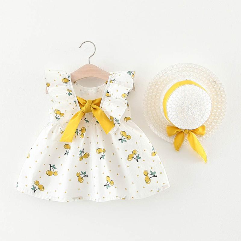 

Girl's Dresses Keelorn Kids Girls Dress 2022 Summer Baby Print Cherry Princess Bow Polka Dot Tutu Cute With Hat Girl ClothesGirl's, Am2080-red