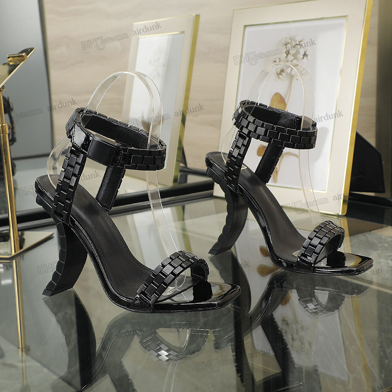 

Ultima lambskin women sandals Heel 11cm Bright gold finish adjustable ankle buckle leather sole elastic elastic pinch toe lady sandal womens dress shoes size 35-41, 10