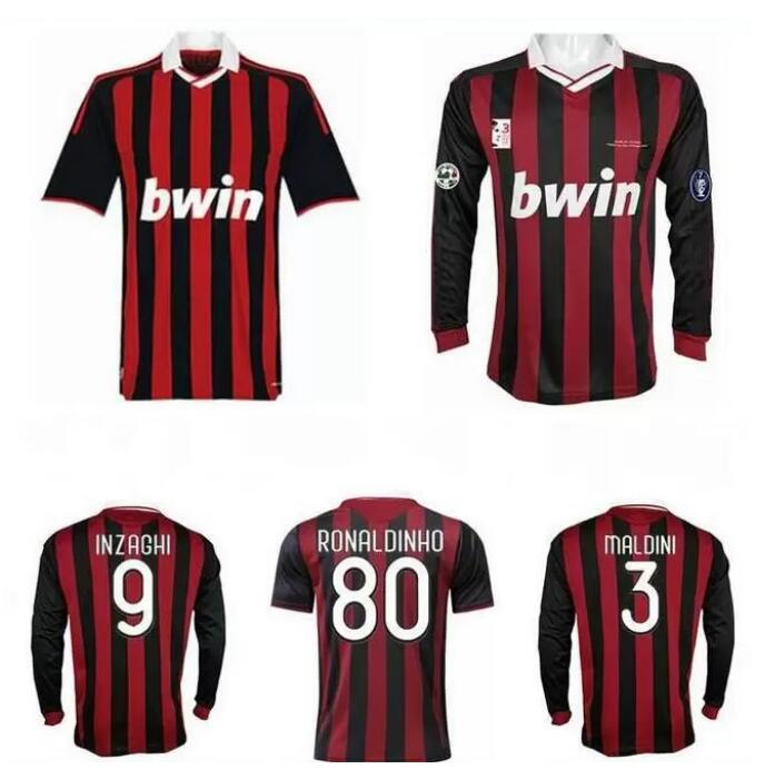 

2009 2010 Retro soccer jersey vintage football shirt 09 10 classic ac Maglia da calcio long sleeve MALDINI SEEDORF MILAN BECKHAM RONALDINHO, 2009 2010 short sleeve