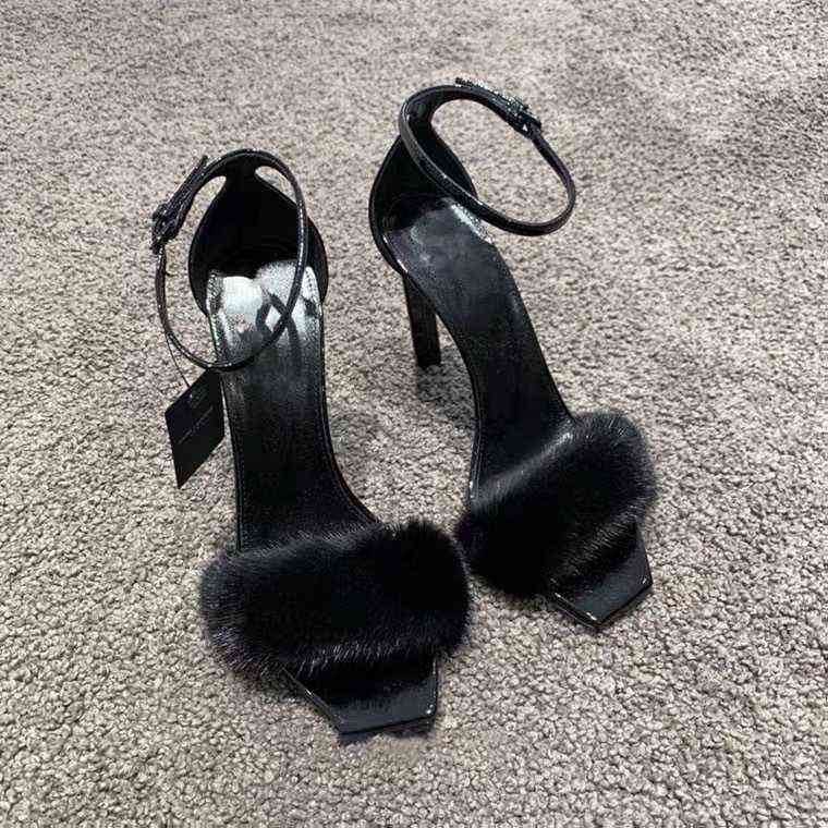 

Sandals Pumps Women Sexy Hairy Square Toe High Heels Versatile Stiletto Lady Shoes 220704, Black