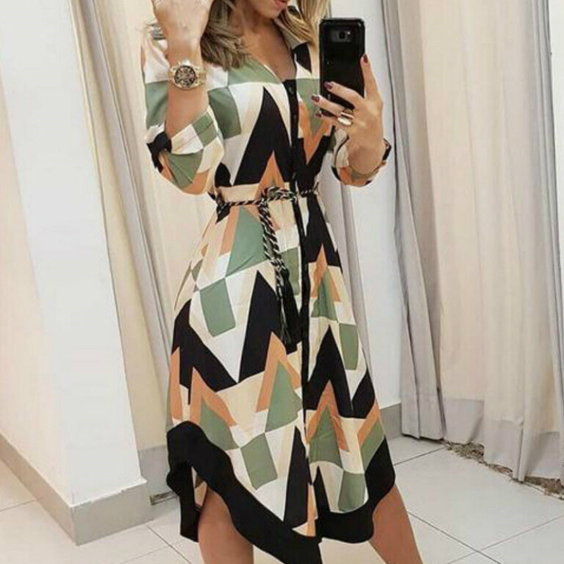 

Women Wave Printed Asymmetrical Dresses Boho Fashion Long Sleeve Shirt Sundress Autumn Summer Holiday beach vestido clothing XXL 220721, Blue