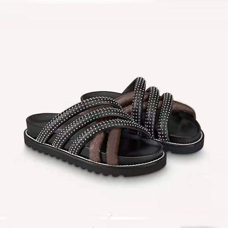 

Beach slippers fashion Thick bottom Diamonds Women Shoes Alphabet designer slipper lady Platform Sandals Leather Heels letter High heel Slides size 35-41 With box, Extra shoebox