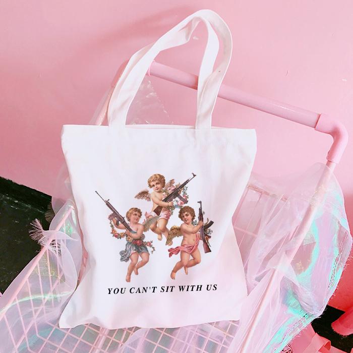 

Evening Bags Women Kawaii Cute Angel Cotton Canvas Shopper Bag Girl Harajuku 90s Y2K Classic Vintage Shoulder Handbag Female Bolsa Compra, B315d