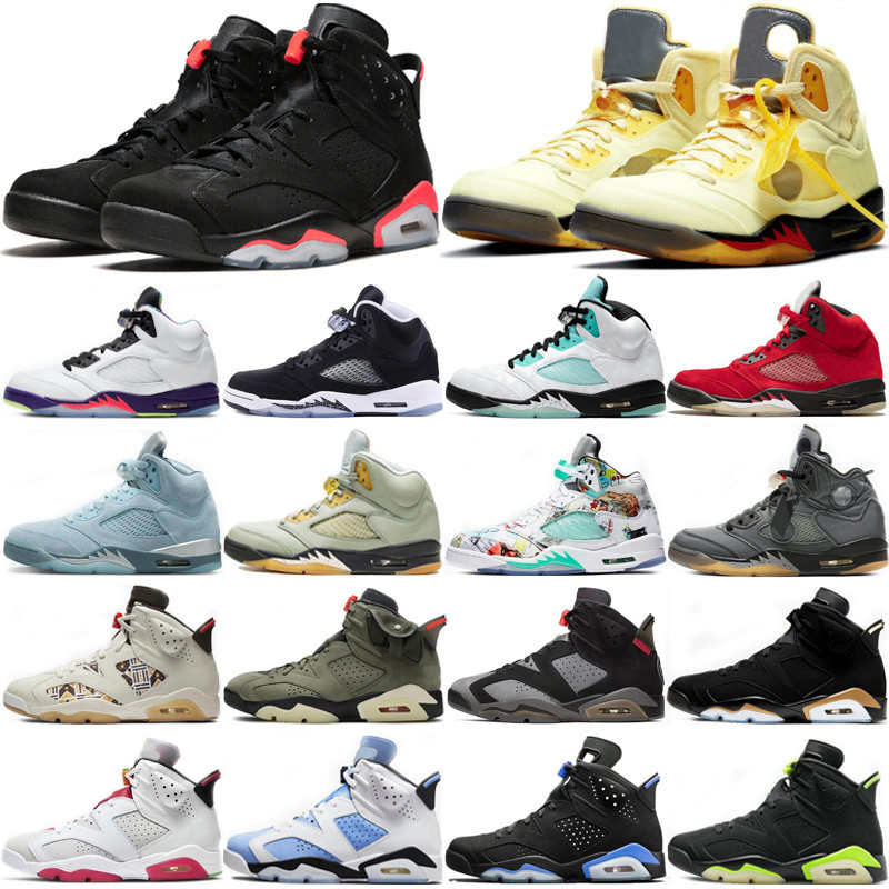 

5 5s Basketball Shoes 6 6s Man Woman Mens Sneakers Sail Muslin Oreo Michigan Tinker Island Green Bluebird Infrared Hare Fire Red Wings Carmine Men Women Trainers, 48