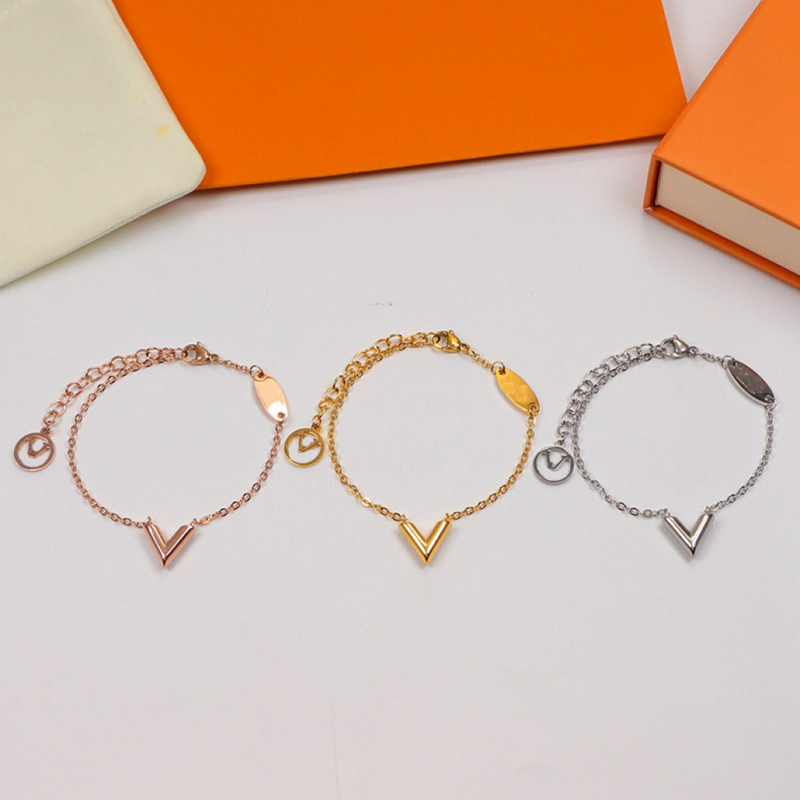 Brand Titanium Chains Bracelets Fashion Letters Links Bracelet 3 Colors Women Luxury Bangles Party Gift for Girls Bangle Jewelry-image-760509804