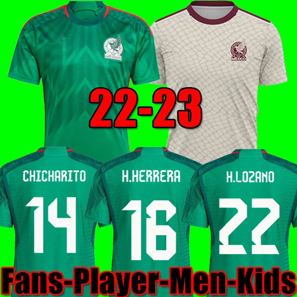 

2022 Mexico soccer jersey H.LOZANO CHICHARITO RAUL LOZANO WORLD 22 23 CUP fans player version 2023 G DOS SANTOS Camisetas de futbol men kids kit sets football shirt, 3rd patch