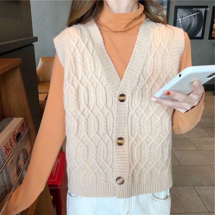 

Women's Knits & Tees Cable Knit Cute Crop Tank Casual Loose Short Sweater Vest Vintage Cardigan Depe22, Ivory