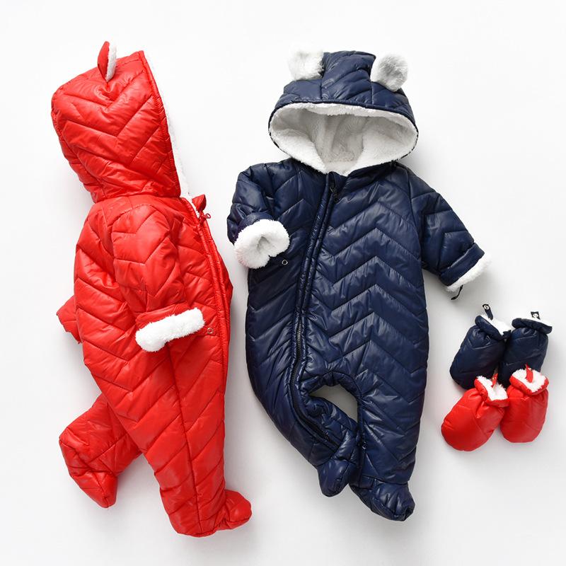 

Footies Winter Baby Clothes With Cotton Padded Thickened Born Jumpsuits For Girls Warm Boys Rompers Jacket 0-24m Infants HoodedFooties, Red