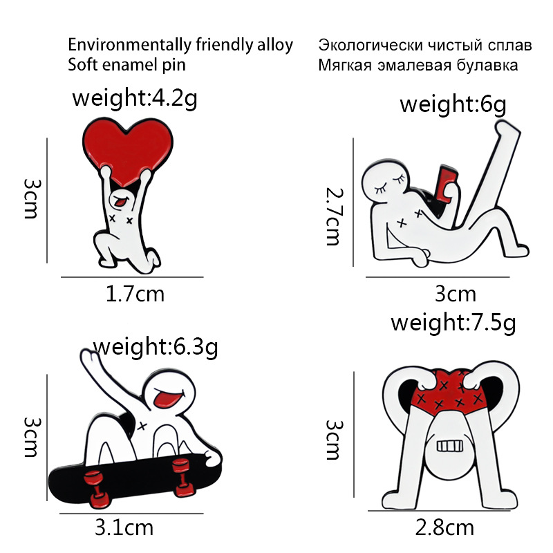 

Expression pack for love white cartoon brooch villain skateboard Enamel Brooch Pin fashion decoration gift men and women