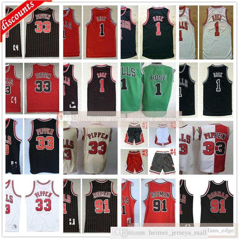 

Retro Basketball 33 Scottie 91 Dennis Pippen Rodman Jerseys Wholesale Derrick Black 1 Rose Jerseys Black Red Stripe White Shorts, Same as picture