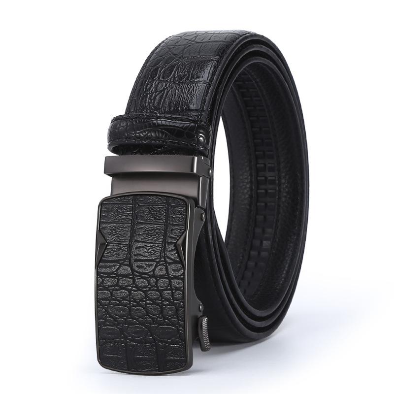 

Belts 4 Styles Genuine Leather For Men Aolly Automatic Buckle Waist Belt Black Fit Below 49" Length 1.38" Width