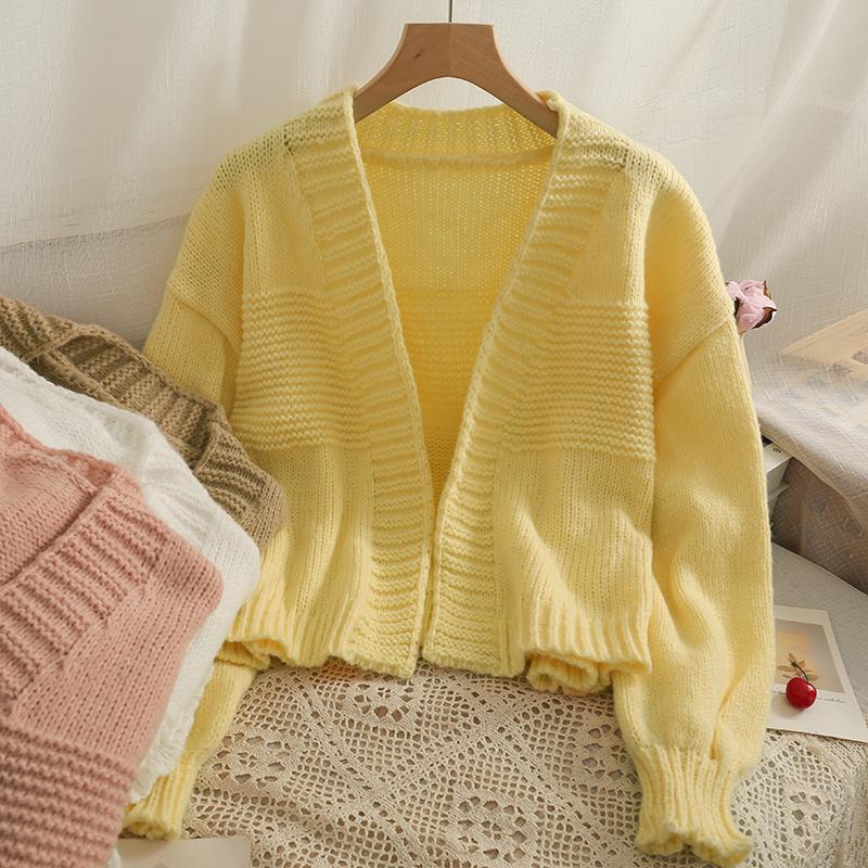 

Women's Knits & Tees Korean Women Versatile Solid Loose Cardigan Spring Autumn Fashion Ladies Long Sleeve Knitted Casual Sweater Vintage Top