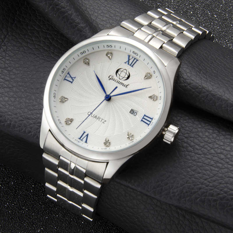 

Quartz Strap Calendar Diamond Men's Quartzs Watch Classic Design Gift Clock Comfort Belt Steel Strap, Black belt