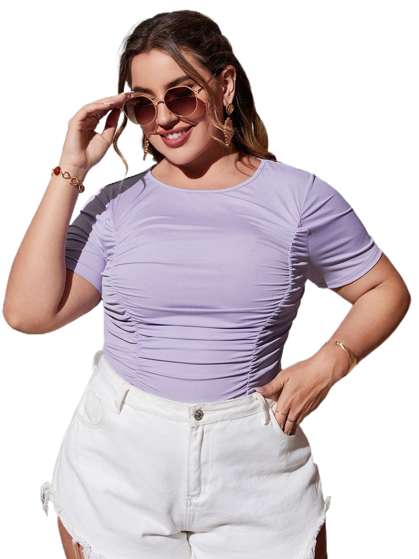 

plus Ruched Front Tee 55GT#, Lilac purple