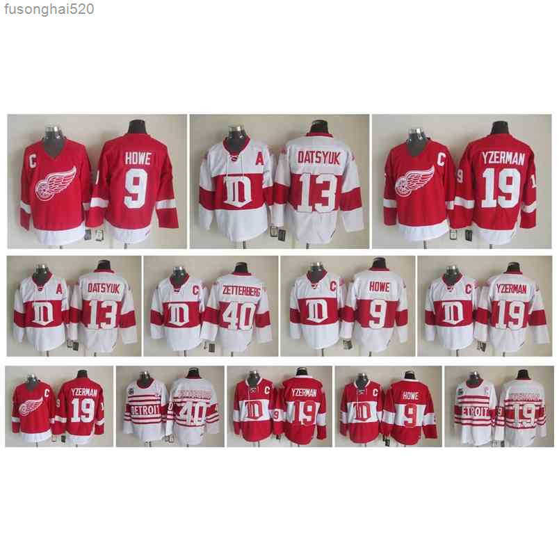 

95 Detroit Red Wings Hockey Jersey 9 Gordie Howe 40 Henrik Zetterberg 19 Steve Yzerman 13 Pavel Datsyuk Vintage CCM Authentic Jerseys nhl's Jerseys, As pic