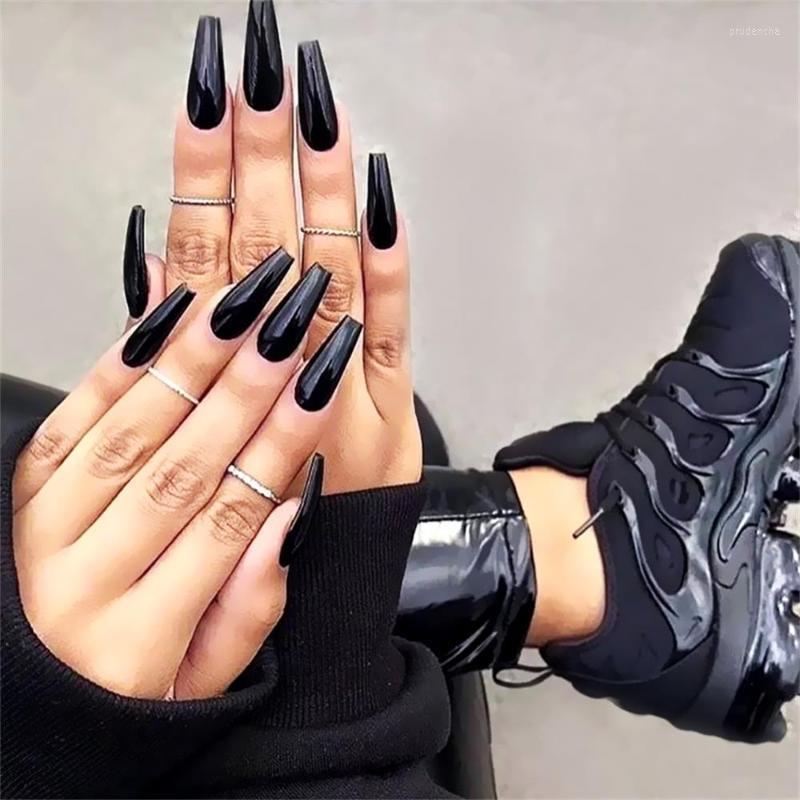 

False Nails 20Pcs Detachable Acrylic Ballerina Solid Color Full Cover Coffin Fake Wearable Long Artificial Nail Manicure Prud22, Blue