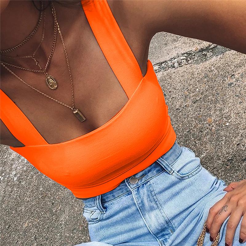 

Women' Tanks & Camis Women Short Tops Summer Beach Party Solid Color Fashion Backless Slash Neck Female Vest Crop, Light blue