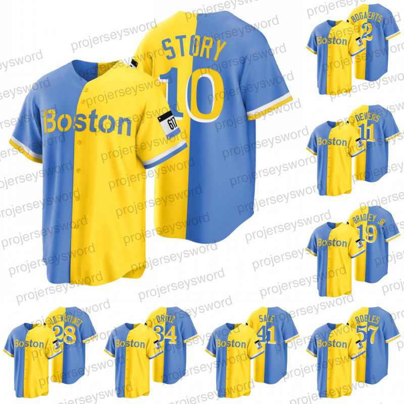 

Boston #10 Trevor Story Blue Gold City Connect Split Jersey Red Xander Bogaerts Sox Rafael Devers Jackie Bradley Jr. J.D. Martinez David Ortiz Chris Sale Pedro Martinez, Custom any name any number