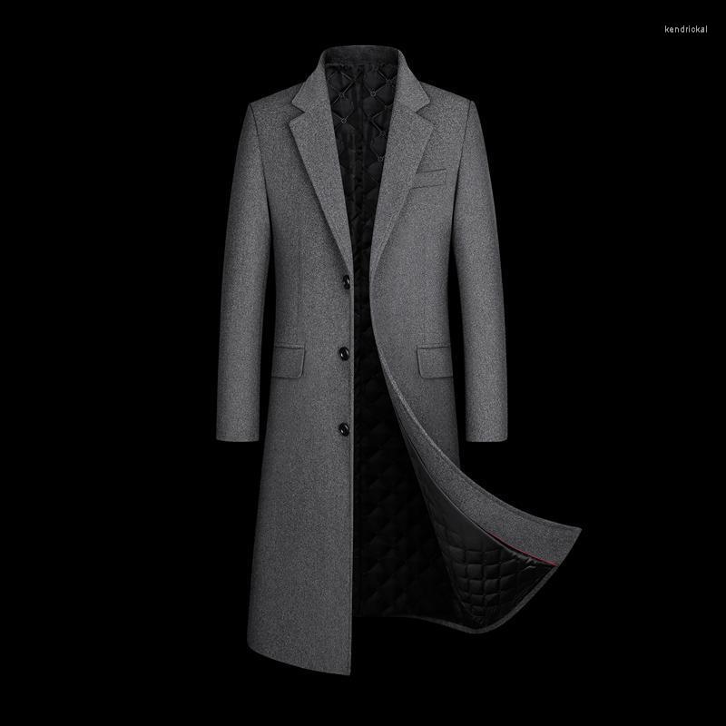 

Men's Wool & Blends Content 30% Autumn And Winter Coat Windbreaker Slimmed-down Knee-length Thickened Kend22, Black
