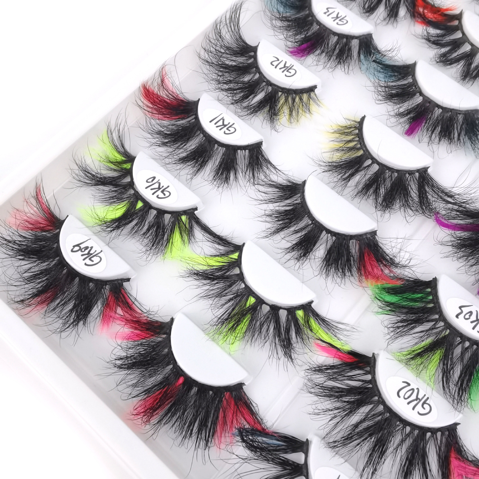 

27mm colored 3D Mink Eyelash Colorful 100% Mink Lashes Mix Color Pink Blue Red White False Eyelashes Fluffy Soft