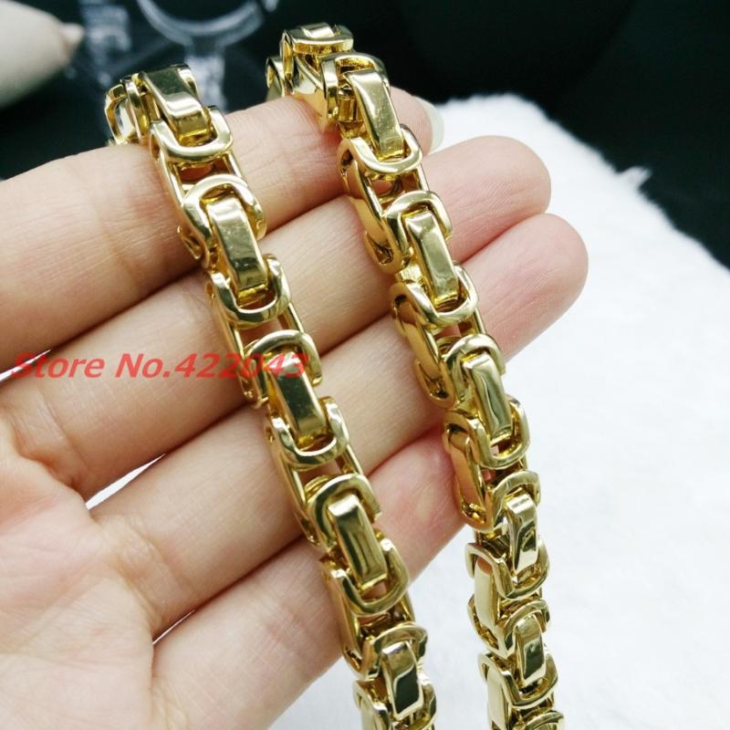 

Chains Mens Boys 8mm Box Byzantine Necklace Gold Color Promotion 316L Stainless Steel Chain Gift Jewelry 7-40" ChooseChains