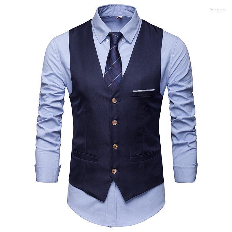 

Men's Fashion Boutique Cotton Solid Color Casual Suit Vest Black Gray Formal Businss Wedding Dress Vests Phin22