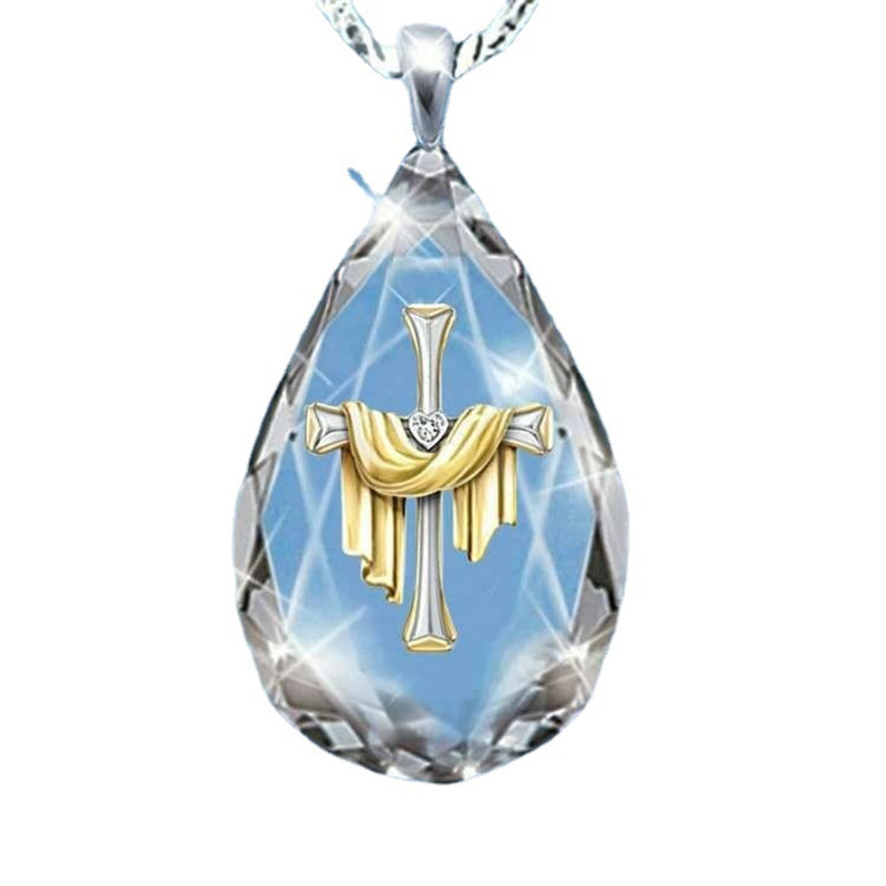 

Religious crystal cross Jesus necklace Pendant christian holy image The Tree of Life Stairway Heaven teardrop crystal Ladies Necklaces pendants
