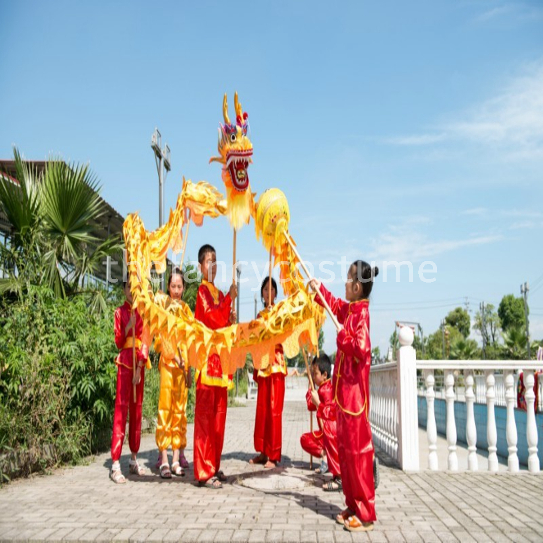

5.5m size 6 # 6 kid Golden Plated CHINESE DRAGON DANCE Costume Puppet Traditional Culture Folk Festival Celebration Costume, Gold