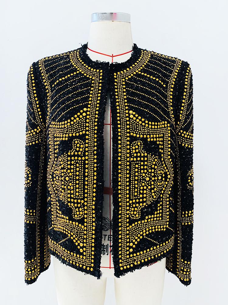 

Women' Jackets QUALITY Est F/W 2022 Designer Fashion Women Metal Rivet Embellished Tweed JacketWomen, Black