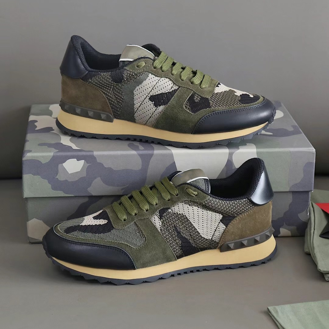 Mode Camo Rockrunner chaussures décontractées Desginer chaussures pour hommes noir et vert coupe basse à lacets chaussures en toile baskets en cu
