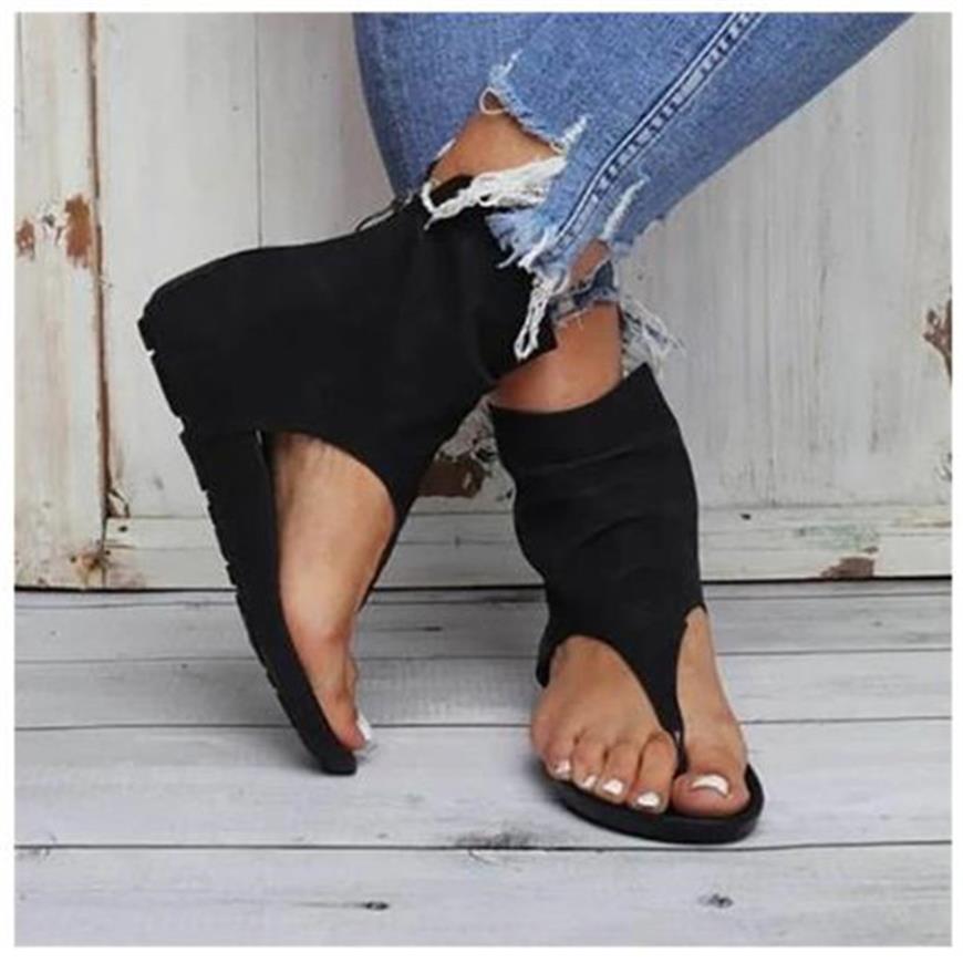 

Women's Vintage Sandals 2020 Summer Clip Toe Ladies Flat Gladiator Shoes Zip Desigh Plus Size 35-43 Female Casual Beach Sanda2447