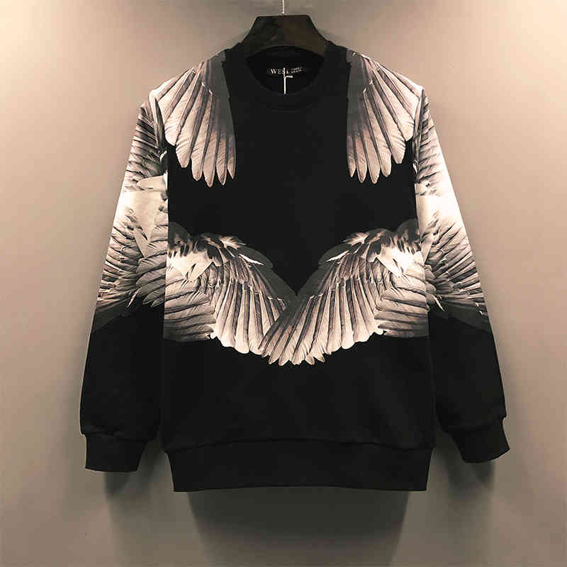 Men&#039;s Hoodies Sweatshirts European and American street fashion br angel feather wings bodysuit men&#039;s cotton loose casual lovers&#039; s-image-768503759
