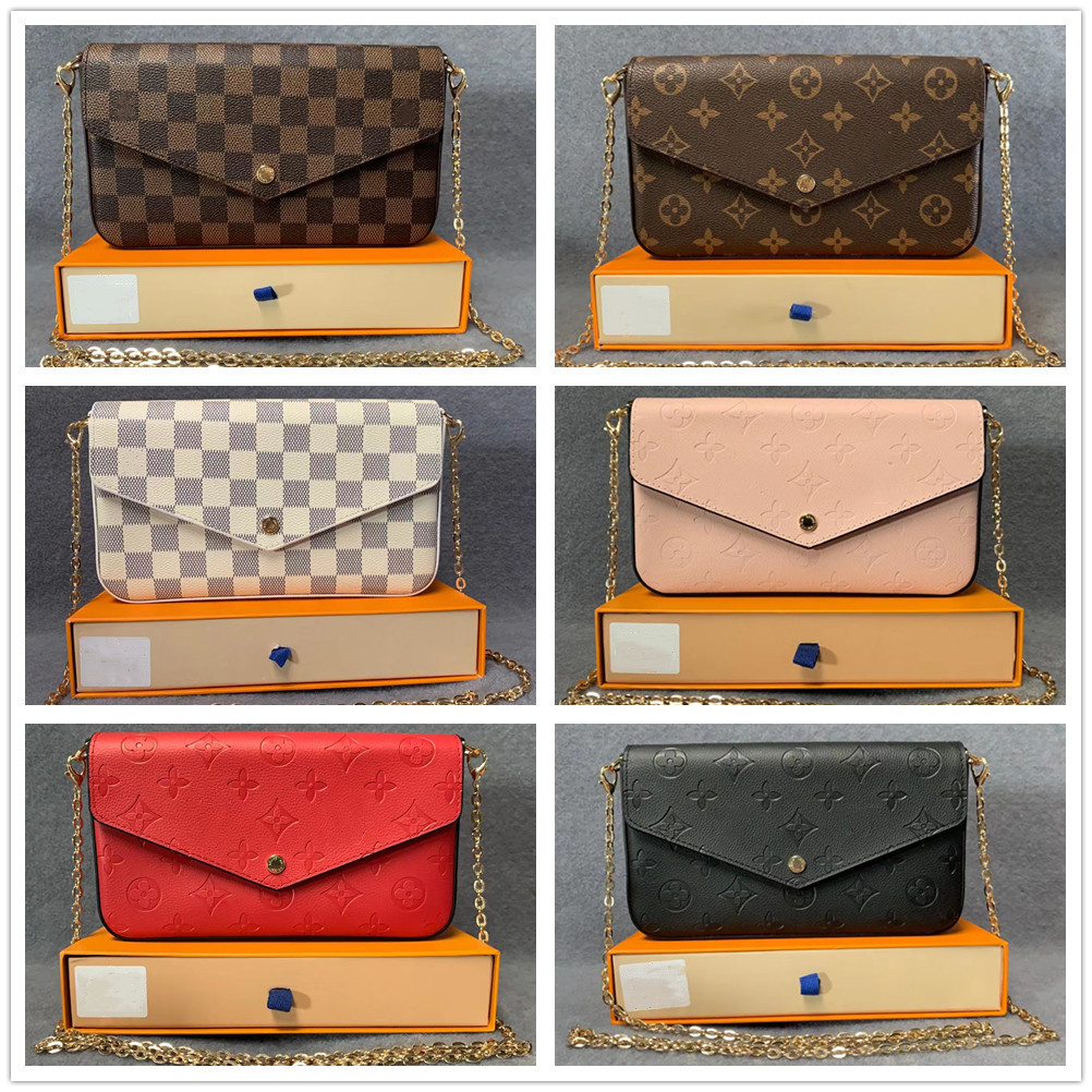 

GGs LVs louiseity viutonity LOUISS VUTTONS Pochette Felicie Bags Women Favorite Crossbody Shoulder Bag Designer Chain Handbags Ladies Purse Clutch Wallet With Box, Red embossed